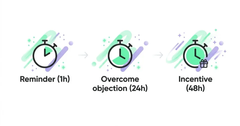 Diagram: a three-step cart-recovery sequence.
