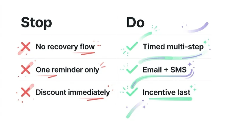 Diagram: cart-recovery do's and don'ts.