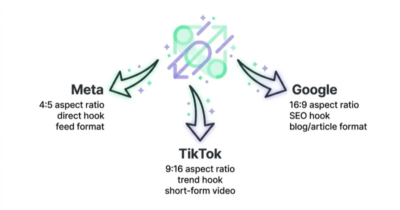 Diagram: one creative must be adapted per platform.