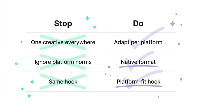 Diagram: cross-platform creative do's and don'ts.