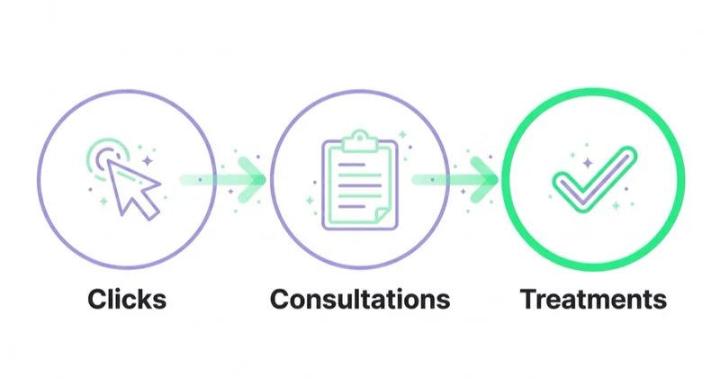 Flow from clicks to consultations to treatments — the aesthetic clinic acquisition path.