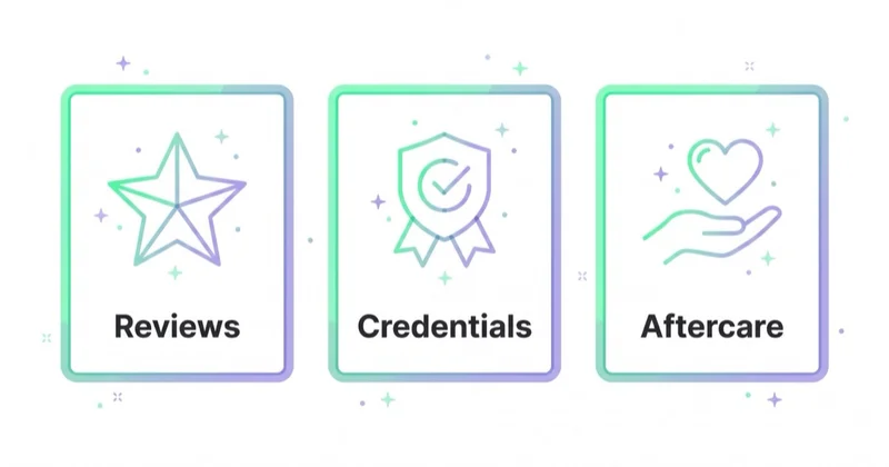 Three patient-trust signals for an aesthetic clinic: reviews, credentials and aftercare.
