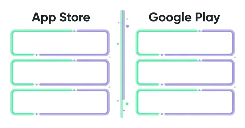 Diagram: What each store documents about discovery — App Store, Google Play.