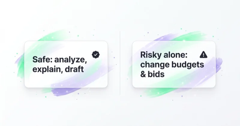 What ChatGPT can do safely for Google Ads (analyze, explain, draft) versus what is risky unsupervised (changing budgets and bids).