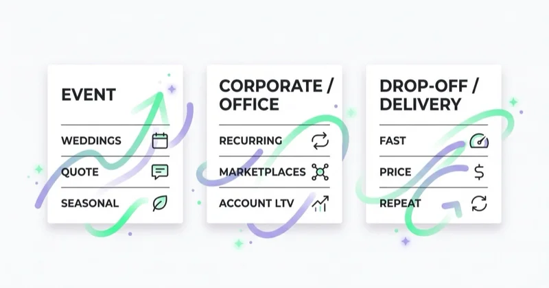 Three catering models: event, corporate office and drop-off delivery