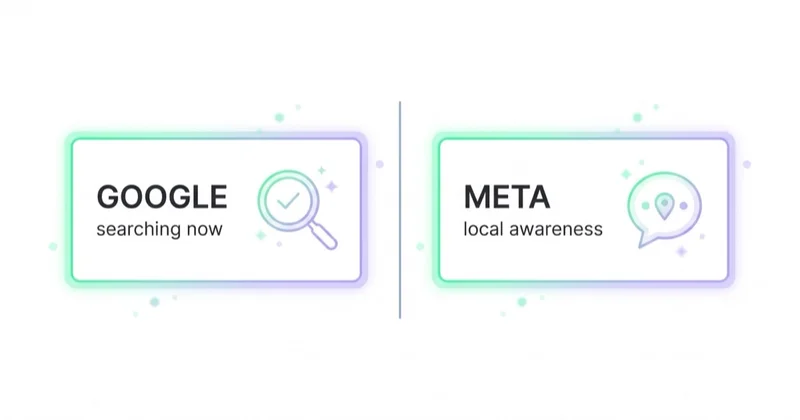 Google captures people searching for care now, while Meta builds local awareness for a chiropractic clinic.