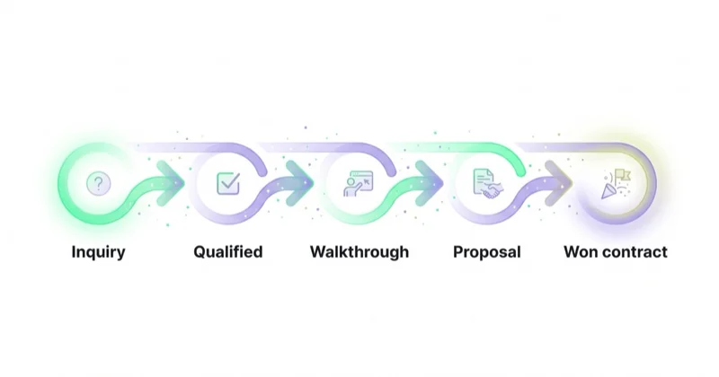 Commercial cleaning pipeline from inquiry to qualified, walkthrough, proposal and won contract.
