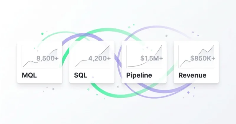 CRM dashboard: MQL, SQL, pipeline, revenue