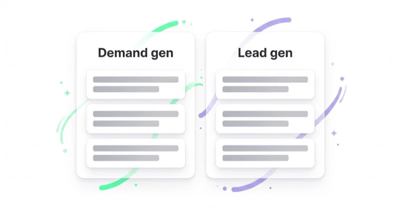 Two side-by-side scoreboards, one for demand generation and one for lead generation, showing that each job is measured on its own separate set of metrics.