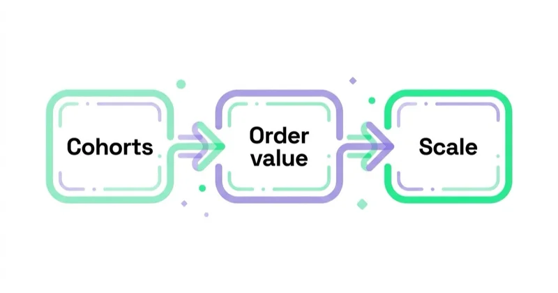Diagram: How Space Ads approaches DTC growth — Cohorts, Order value, Scale.
