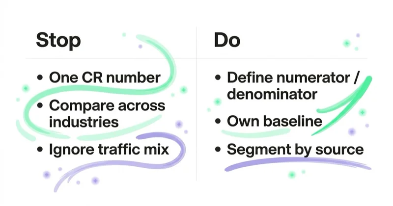 Diagram: conversion-rate benchmark do's and don'ts.