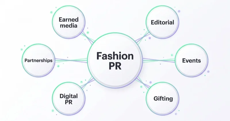 What fashion PR includes: earned media, editorial, events, gifting, digital PR and cultural partnerships.
