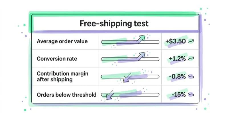 Diagram: what to measure in a free-shipping threshold test.