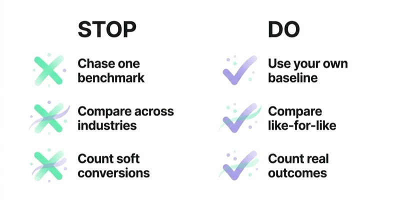 Diagram: benchmark do's and don'ts.