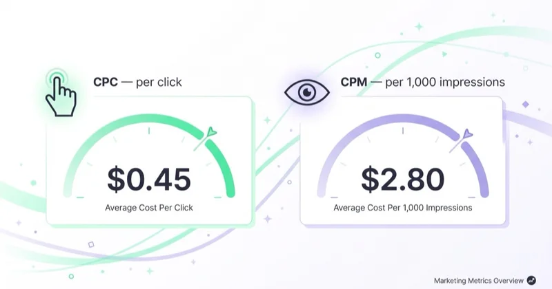 Different pricing units: Google mainly per click (CPC), Meta mainly per thousand impressions (CPM).