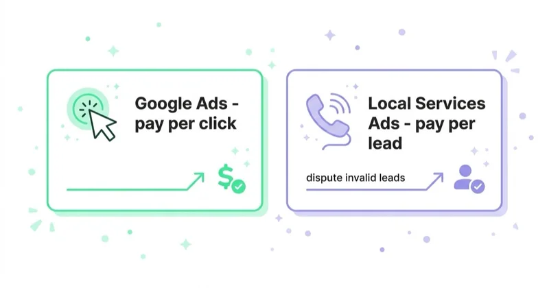 Diagram illustrating how you're billed: pay per lead, not per click.