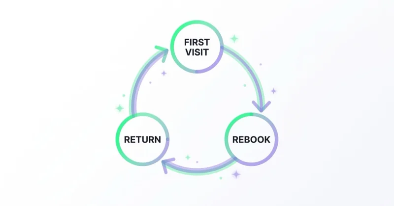The most valuable salon clients cycle from first visit to rebooking to repeat return.