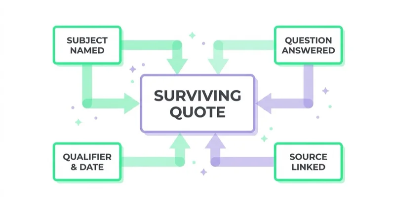 A passage that survives being quoted alone: subject named, question answered, qualifier and date included, source linked.