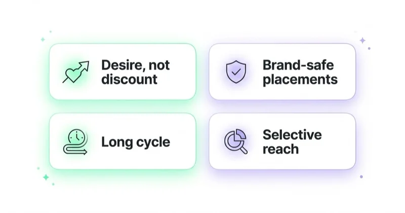 What is different for luxury — desire not discount, brand-safe placements, a long cycle and selective reach.