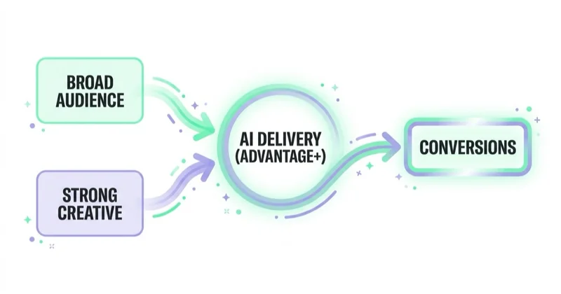 Diagram: how Meta delivery works with strong creative.