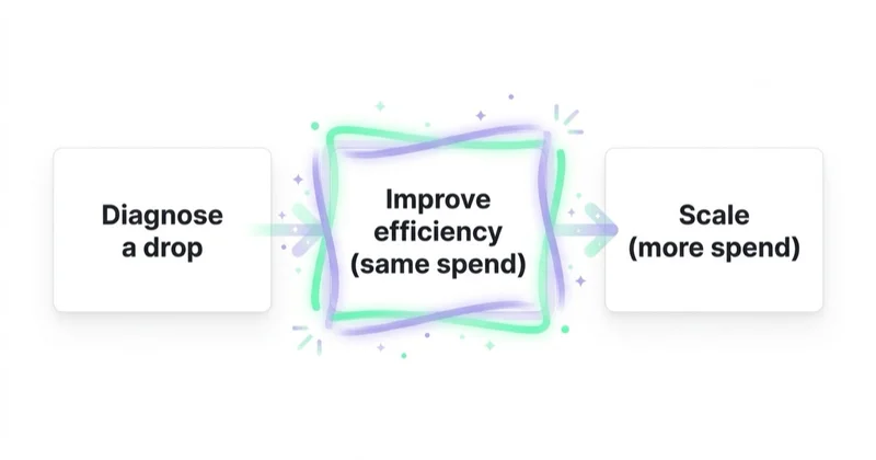 Diagram: efficiency as the middle move between diagnosing a drop and scaling.