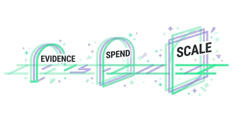 Launch gates — evidence, spend and scale — passed in sequence instead of following the calendar.