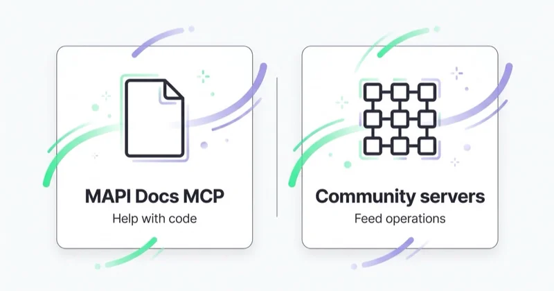 Two meanings of "Merchant Center MCP": the official MAPI Docs MCP helps with code, while community servers operate on the product feed.