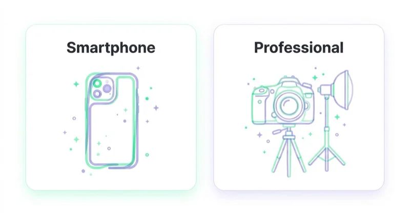 Diagram illustrating smartphone vs professional product photography.