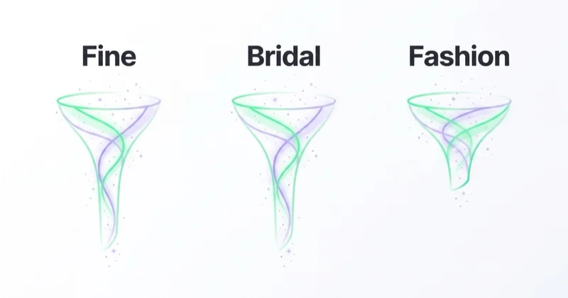 Fine, bridal and fashion jewelry are different funnels: fine and bridal are considered, fashion is impulse.