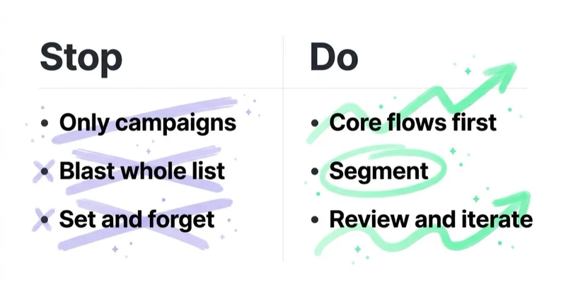 Diagram: Klaviyo flow do's and don'ts.