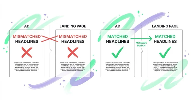 Diagram: the ad and landing headline must match.