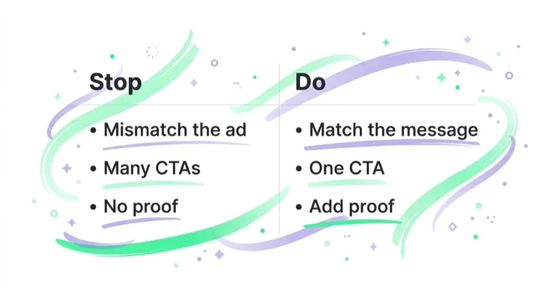 Diagram: landing-page do's and don'ts.