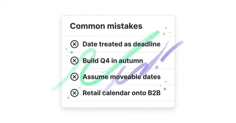 Diagram: common marketing-calendar mistakes.