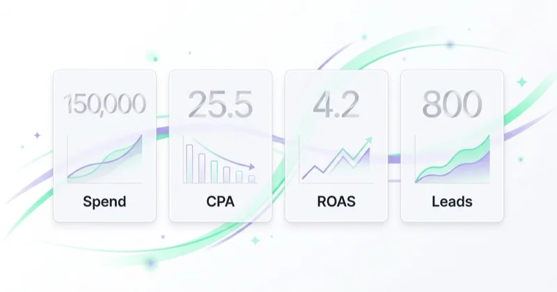 Paid media metrics: spend, CPA, ROAS, leads