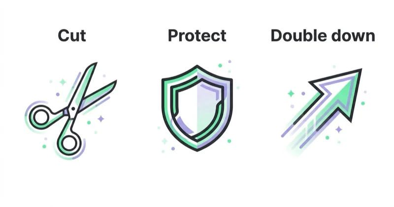 The surgical downturn response: cut, protect, double down.