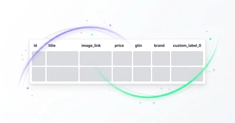 Google Merchant product feed columns for pet ecommerce including gtin, brand and custom label