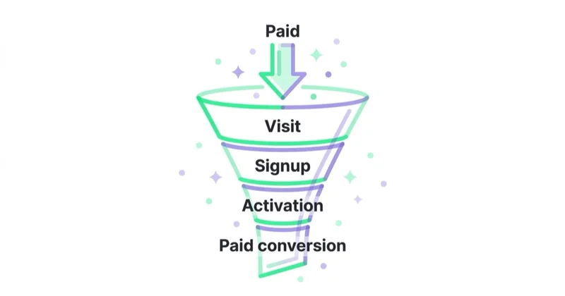 Where paid fits in a product-led-growth funnel: visit, signup, activation, paid conversion.