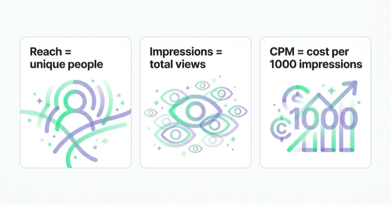 Diagram: reach, impressions and CPM defined.