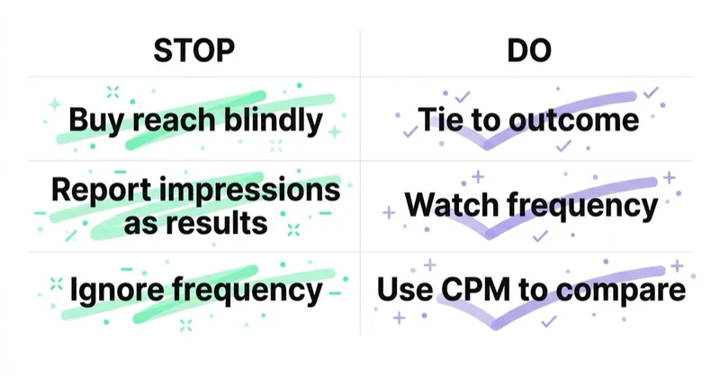 Diagram: reach/CPM do's and don'ts.
