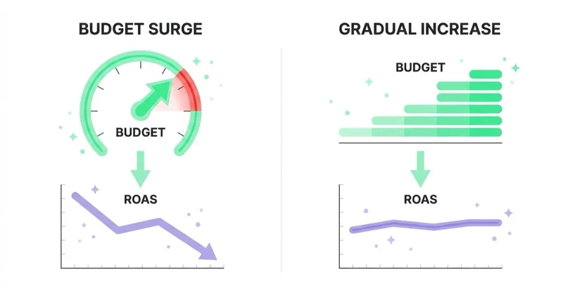 Diagram: gradual scaling protects ROAS.