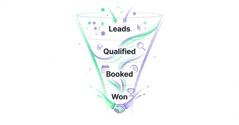 Service lead funnel: leads, qualified, booked, won
