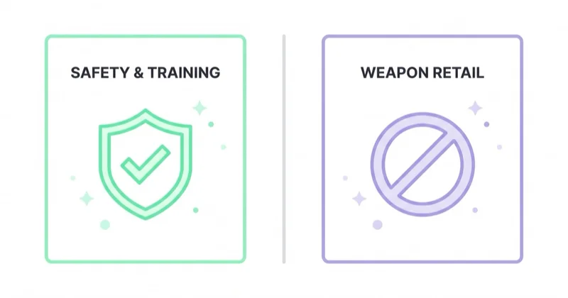 Safety and training is a safer marketing angle than weapon retail for a shooting range.