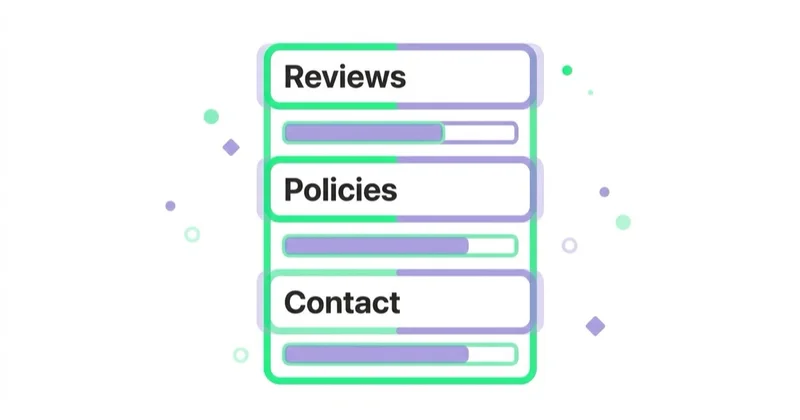 Diagram: Build trust that can be verified — Reviews, Policies, Contact.