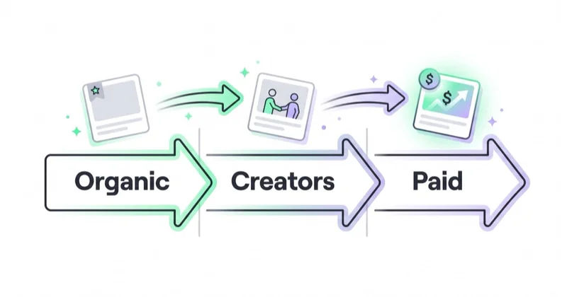 The organic-to-paid pipeline: organic content and creators surface winners that are then promoted as paid ads.