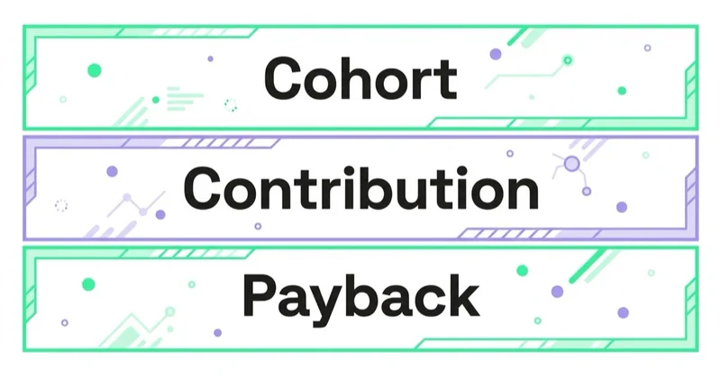 Diagram: Model cohort contribution, not a headline LTV — Cohort, Contribution, Payback.