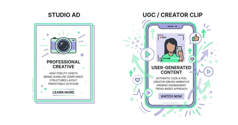 Diagram: polished ad versus authentic UGC.