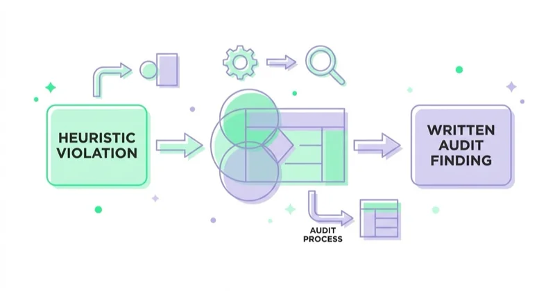 Diagram: how a heuristic violation becomes a written audit finding.