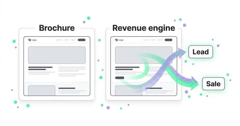 Diagram: brochure site versus revenue engine.