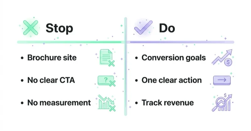 Diagram: website marketing do's and don'ts.