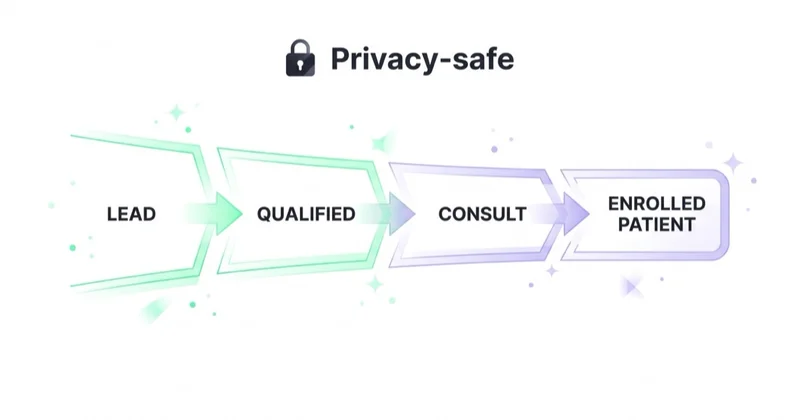 Privacy-safe weight loss measurement: lead, qualified, consult and enrolled patient without sending health data to ad platforms.